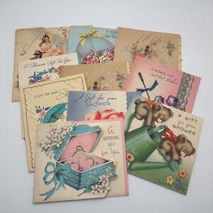 Lot of 10 Mini Wedding Shower Cards Early 1940s Used